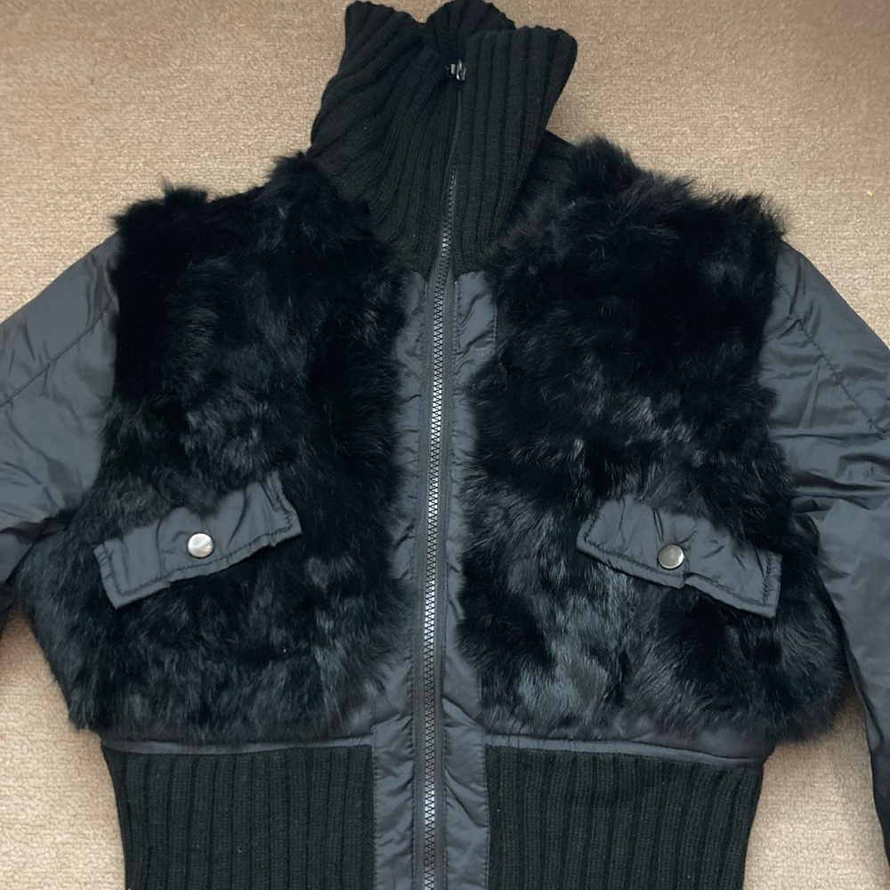 Black Faux Fur Trim Puffer Jacket - Women's